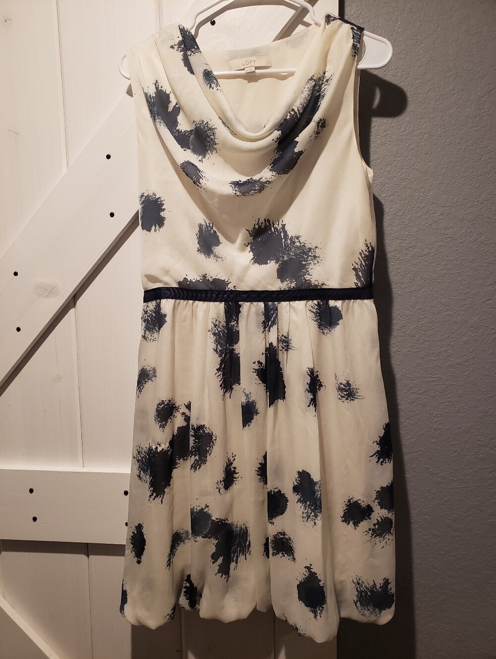 LOFT Cream Dress with Navy Paint-Splash Accents